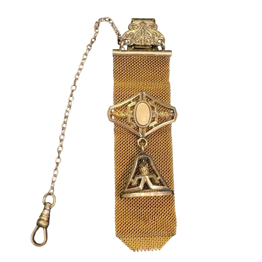 Antique 1903 Mesh Gold Filled Watch Fob With Charm Victorian